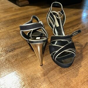 Aldo Black and Silver Strappy Heels